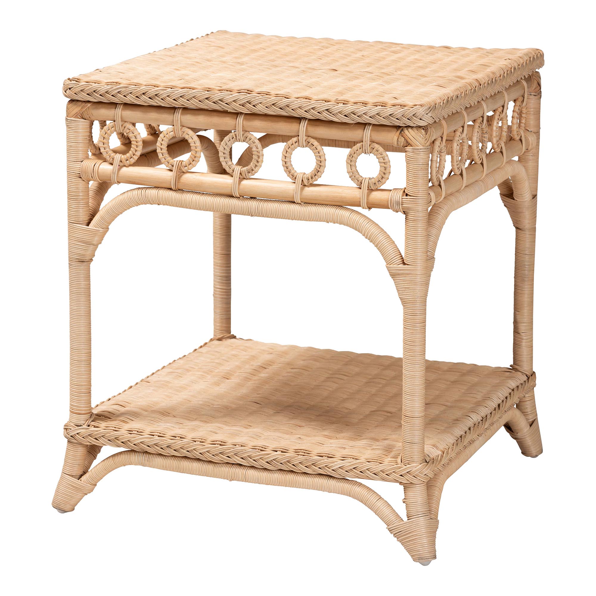 bali & pari Oxford Braided Natural Rattan End Table with Shelf - Square Boho Accent Table with Decorative Loop Detailing, Coastal Style for Living Room or Bedroom Affordable modern furniture in Chicago, classic living room furniture, modern end table, cheap end table